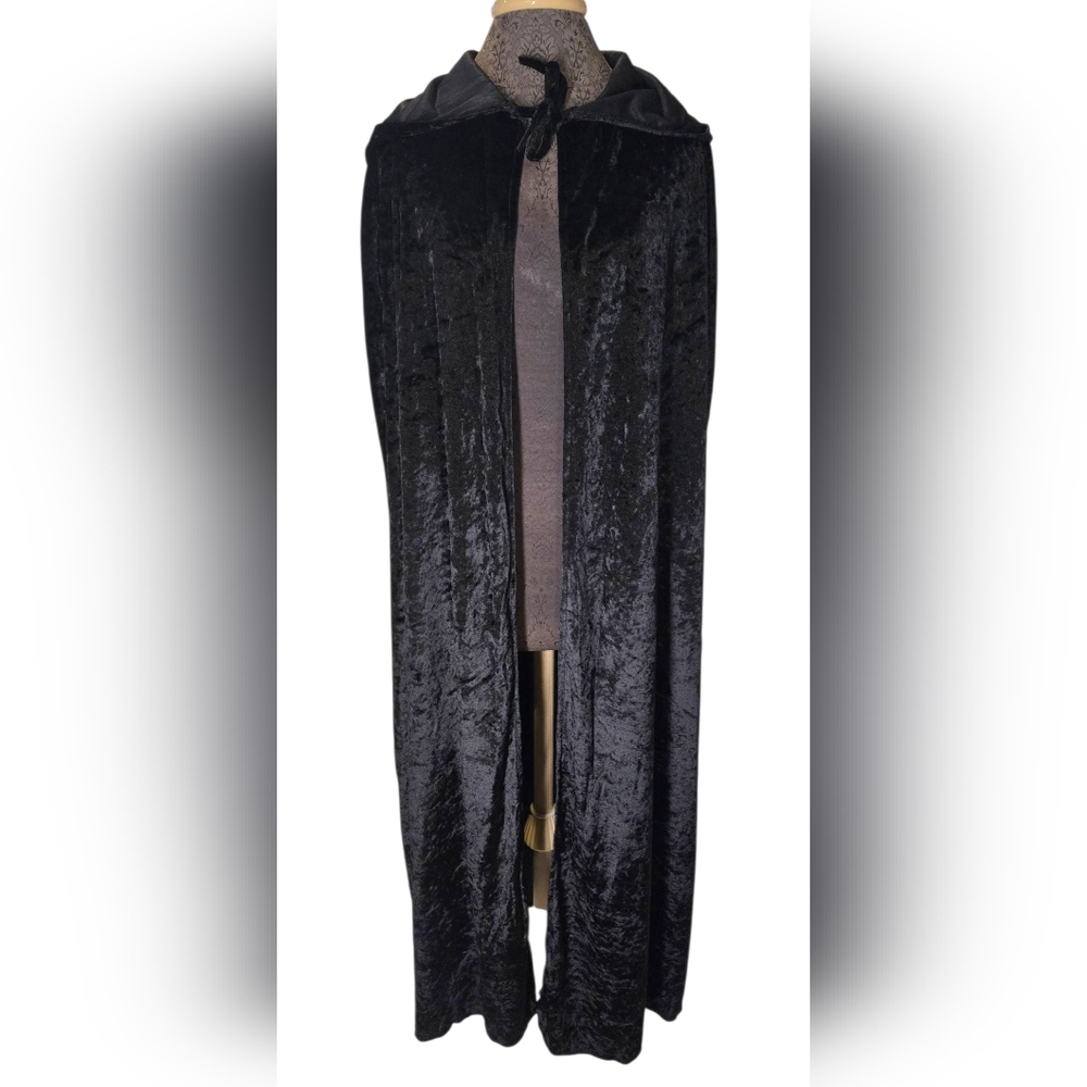 Black Velvet Spirit Halloween Long Hooded Cape Costume Adult Unisex One Size